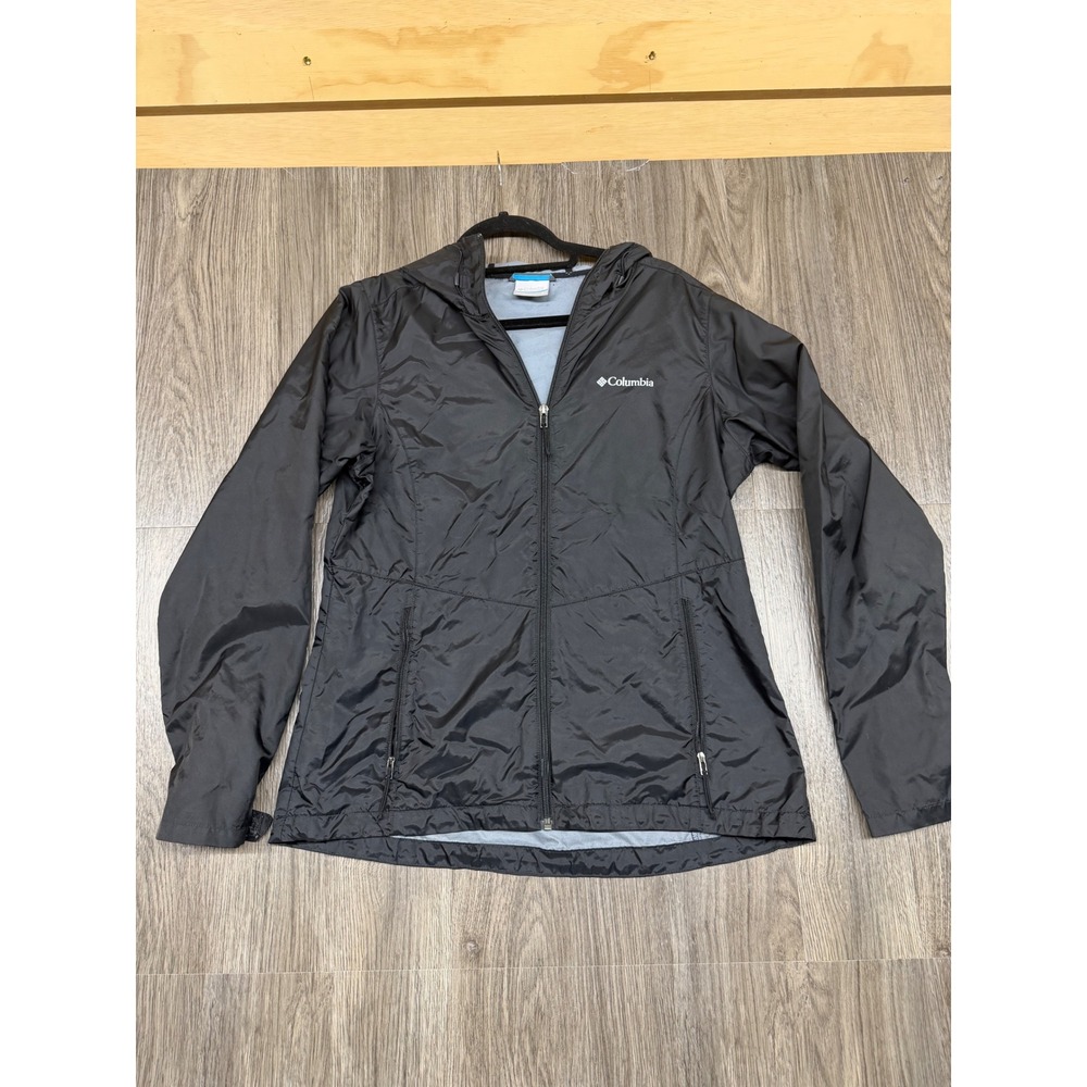 Columbia Windbreaker Jacket Womens M Black Hooded Full Zip Outdoor Shell